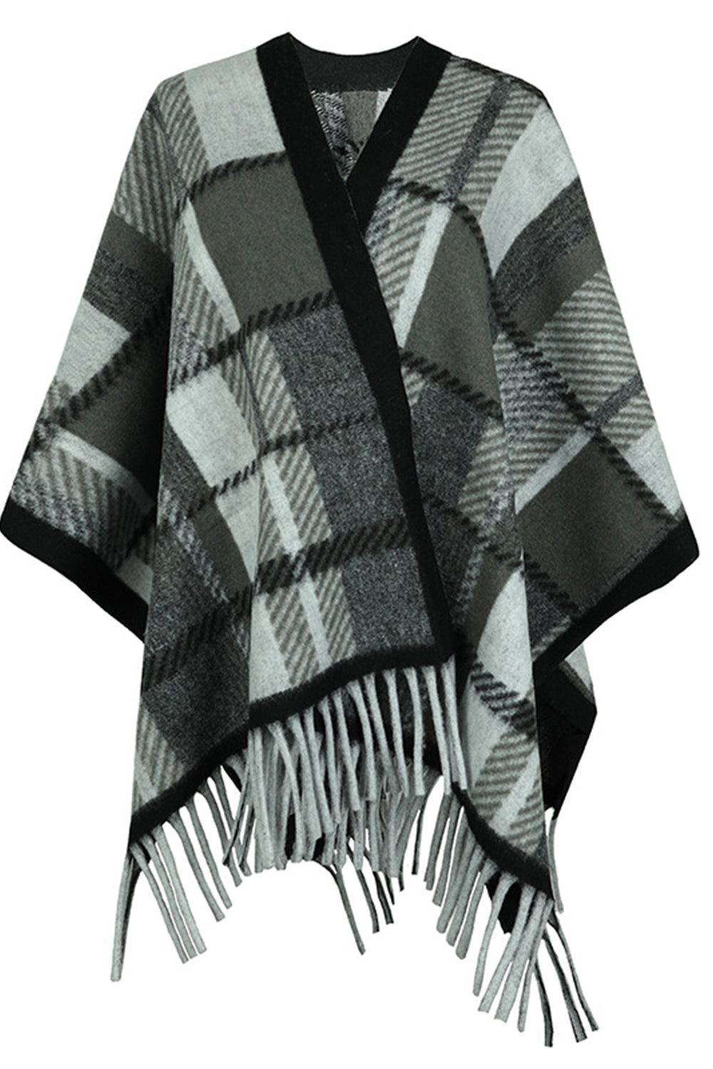 Cloak Sleeve Fringe Detail Poncho - Siennasass