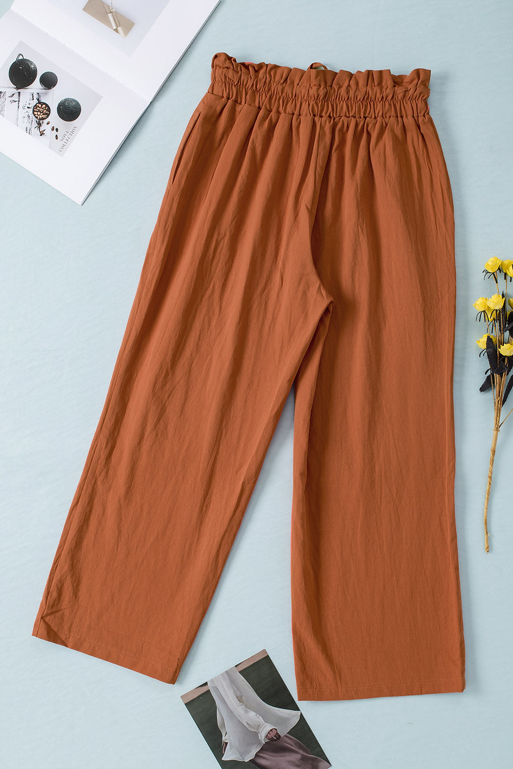 Drawstring Paperbag Waist Wide Leg Pants - Siennasass