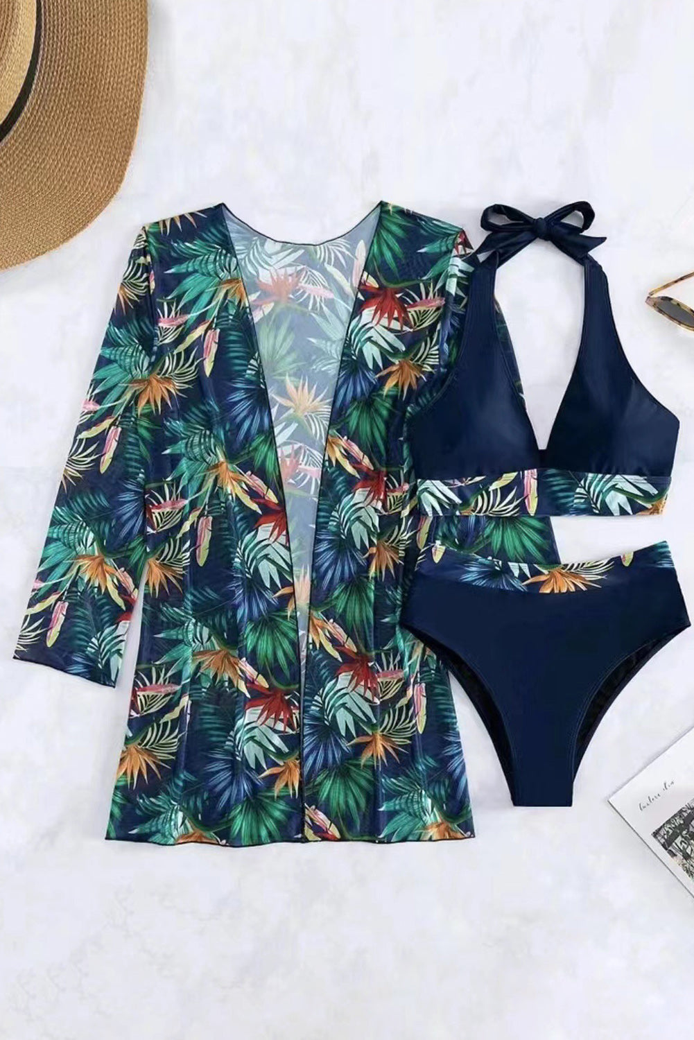 Printed Halter Neck Three-Piece Swim Set - Siennasass