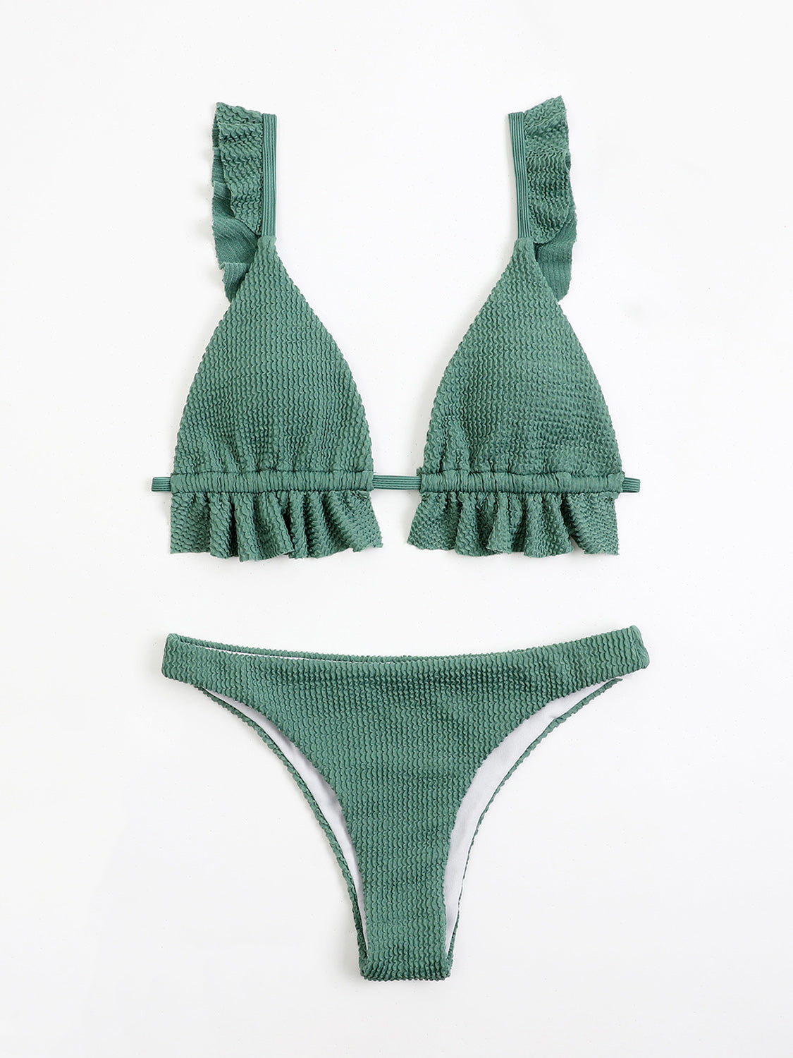 Ruffled Textured Wide Strap Two-Piece Bikini Set - Siennasass