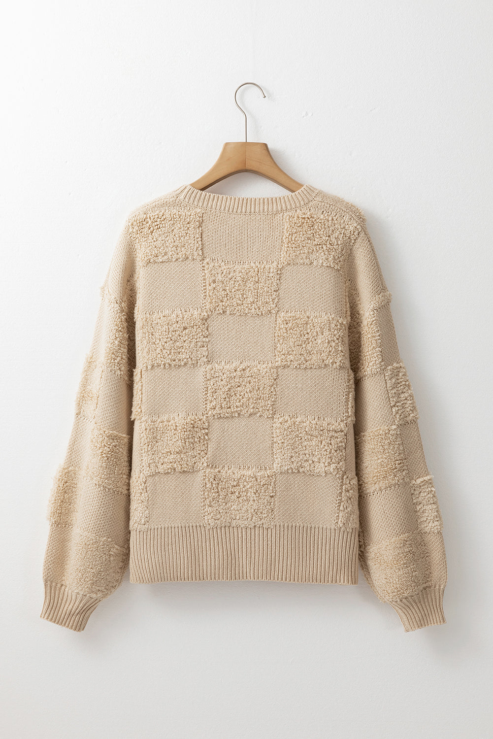 Karierter Pullover mit Rundhalsausschnitt und überschnittenen Schultern
