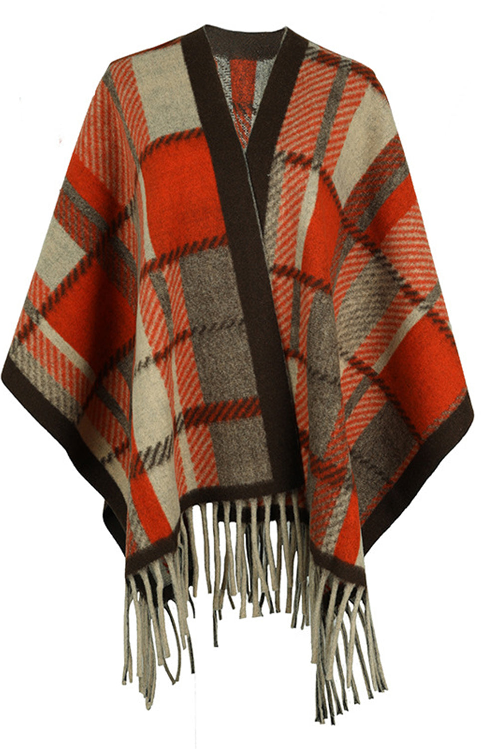 Cloak Sleeve Fringe Detail Poncho - Siennasass