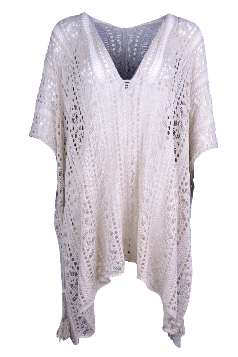 Cutout V-Neck Cover-Up with Tassel - Siennasass