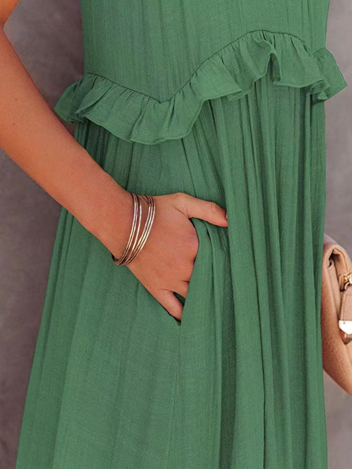 Ruffled Sleeveless Tiered Maxi Dress with Pockets - Siennasass