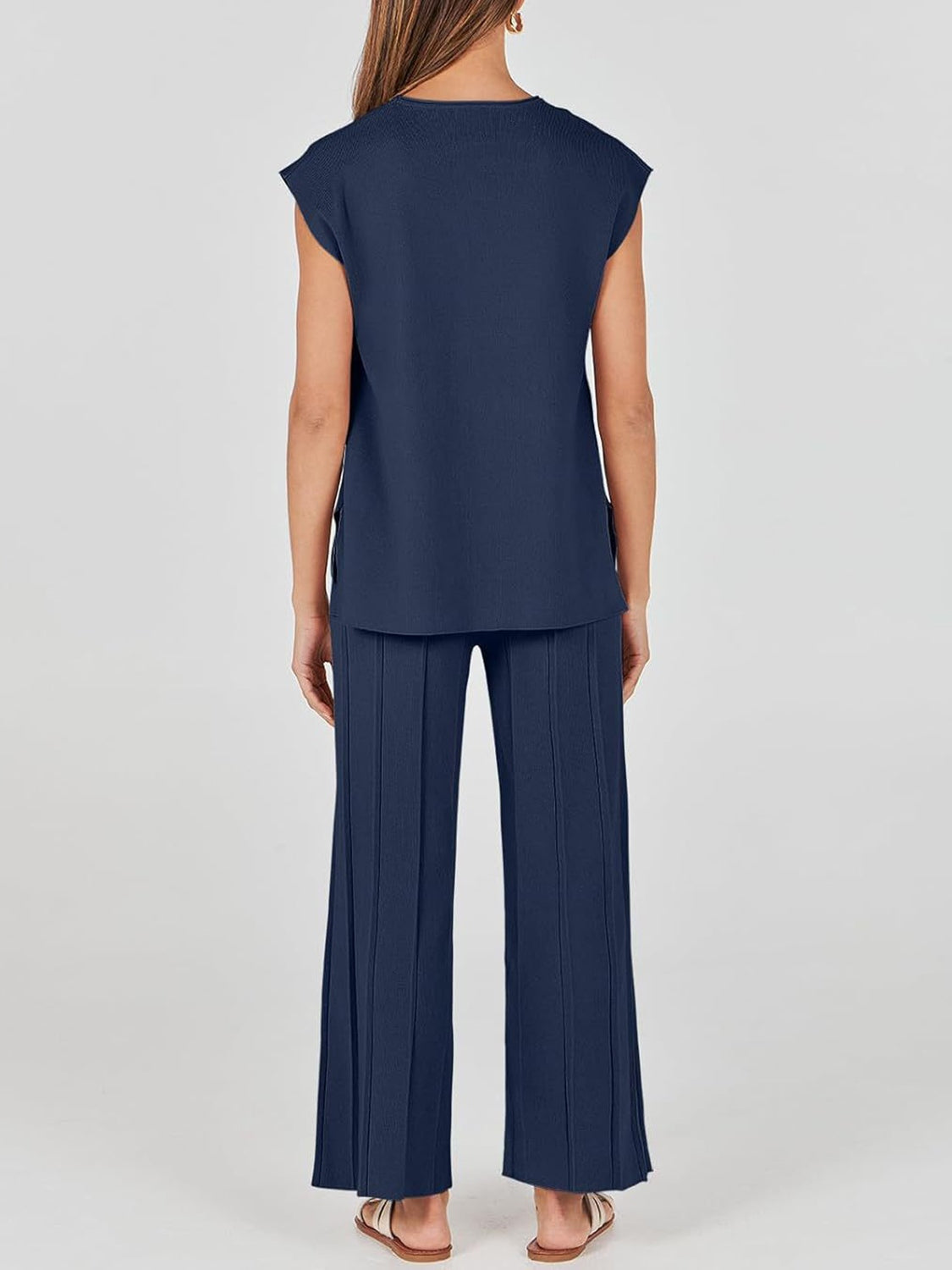 Round Neck Cap Sleeve Top and Pants Knit Set - Siennasass