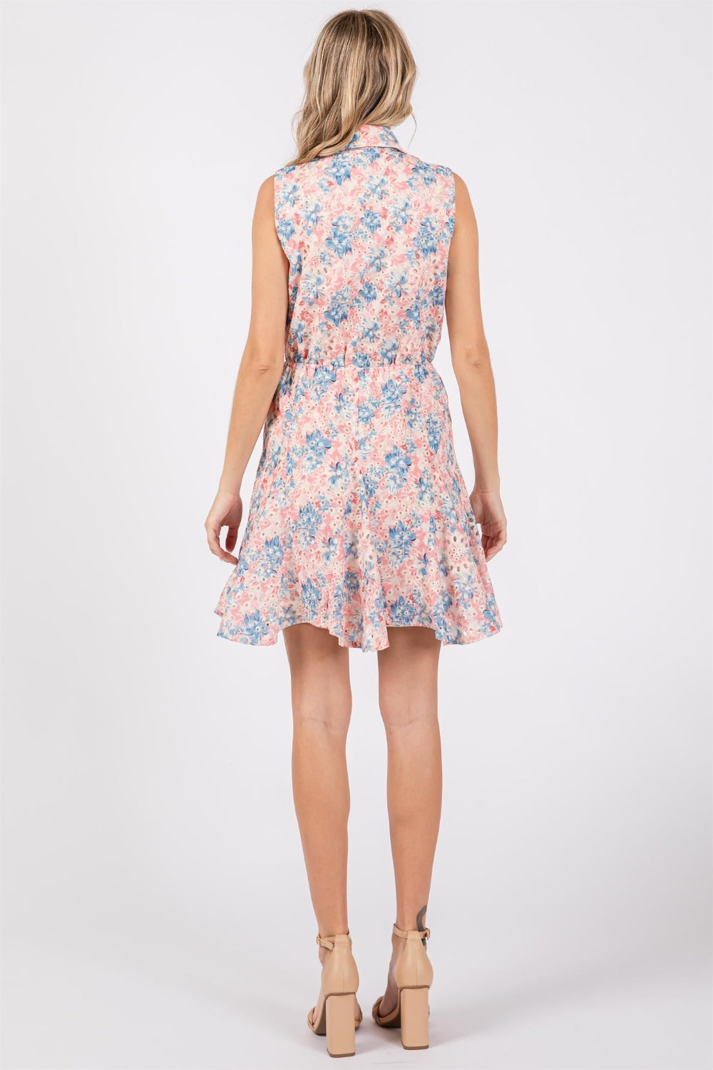 GeeGee Full Size Floral Eyelet Sleeveless Mini Dress - Siennasass