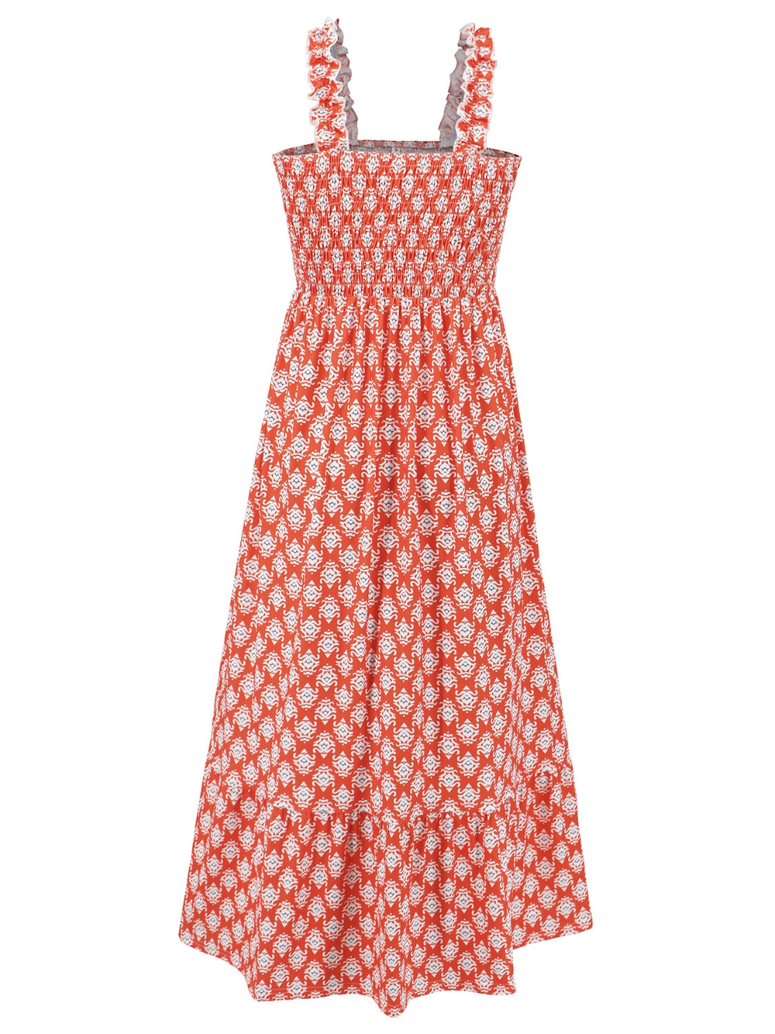Smocked Printed Square Neck Sleeveless Dress - Siennasass