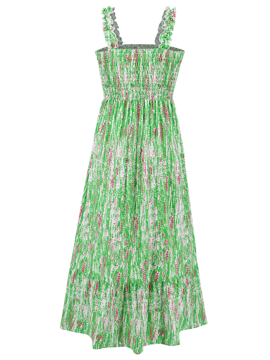 Smocked Printed Square Neck Sleeveless Dress - Siennasass
