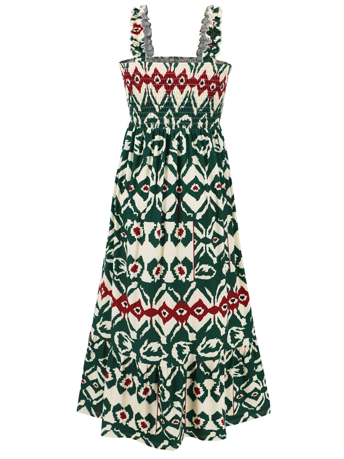Smocked Printed Square Neck Sleeveless Dress - Siennasass