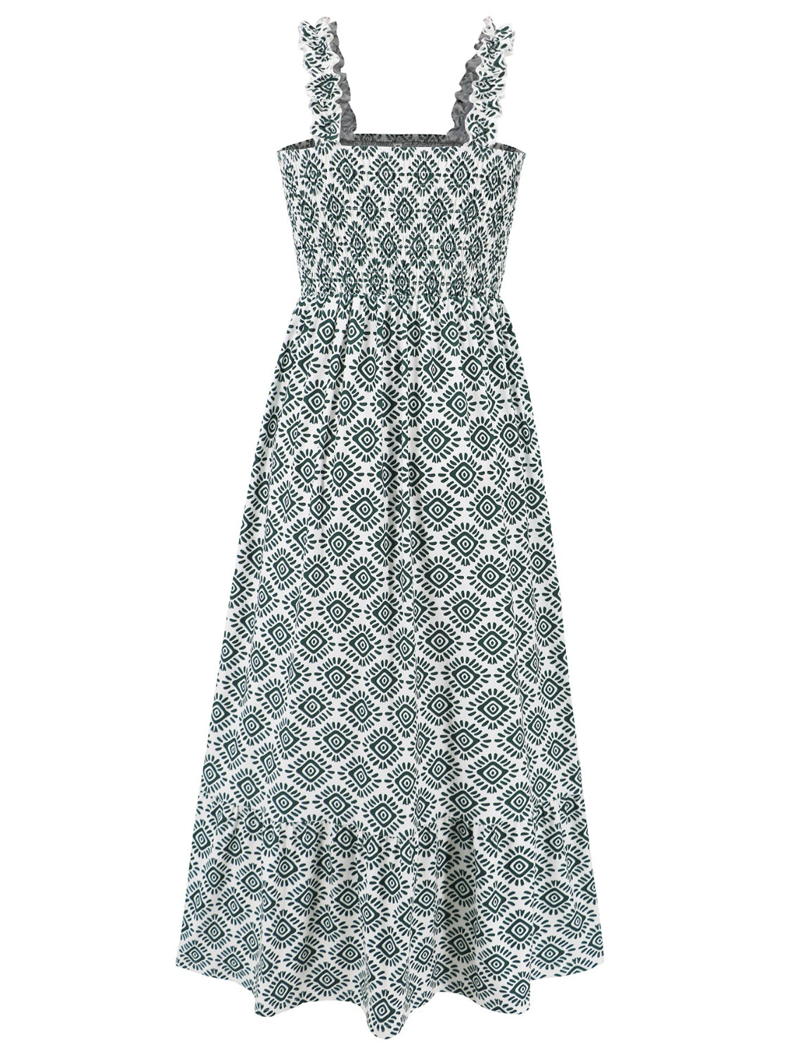 Smocked Printed Square Neck Sleeveless Dress - Siennasass