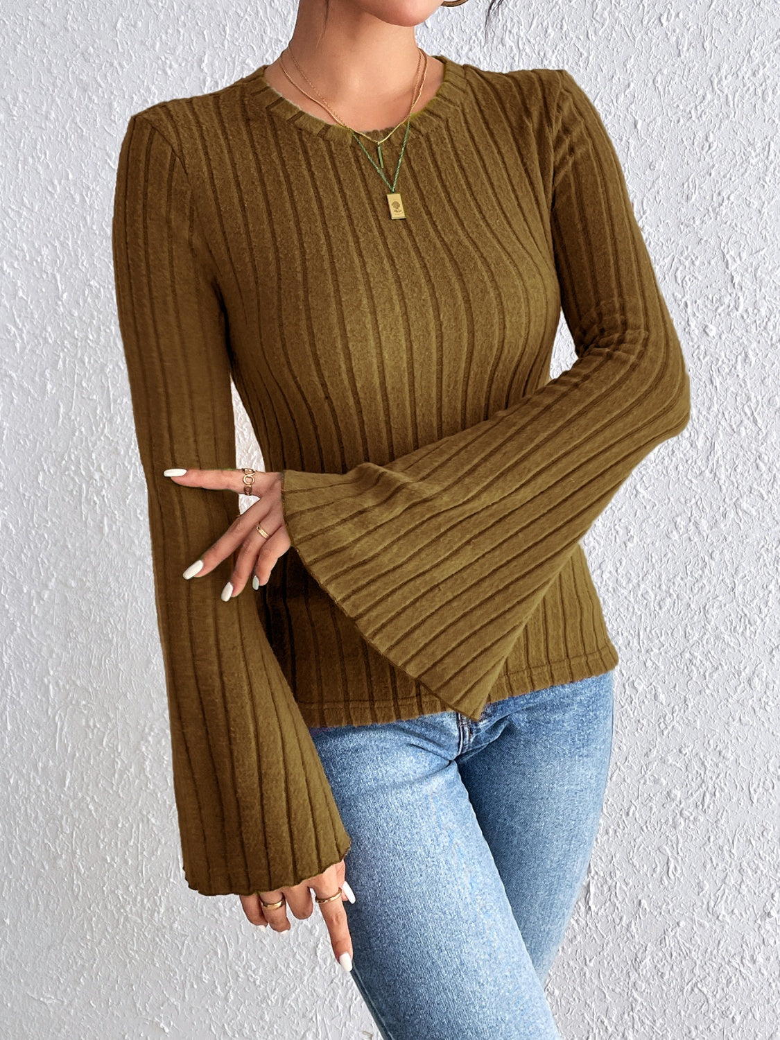 Round Neck Flare Sleeve T-Shirt - Siennasass