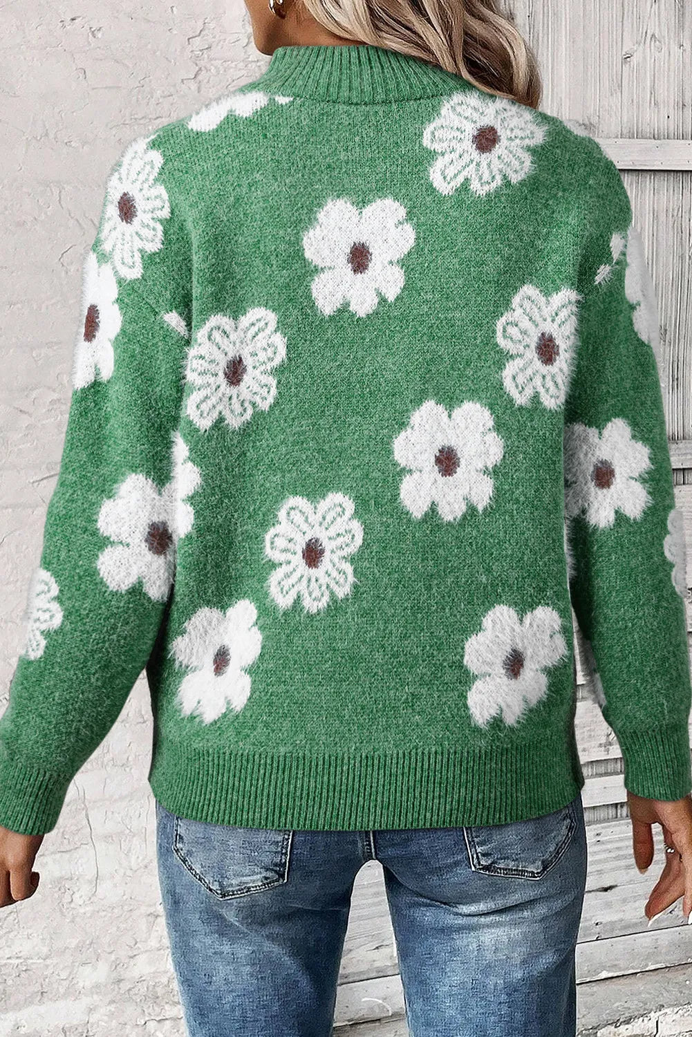 Flower Half Zip Long Sleeve Sweater - Siennasass