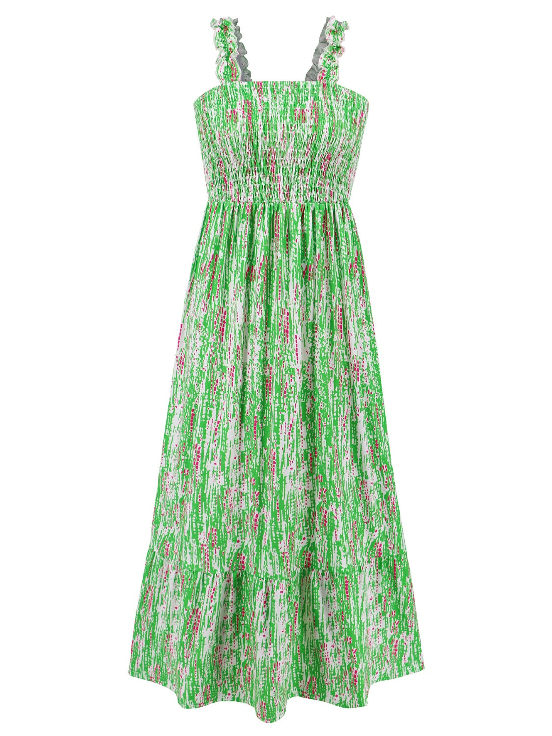 Smocked Printed Square Neck Sleeveless Dress - Siennasass