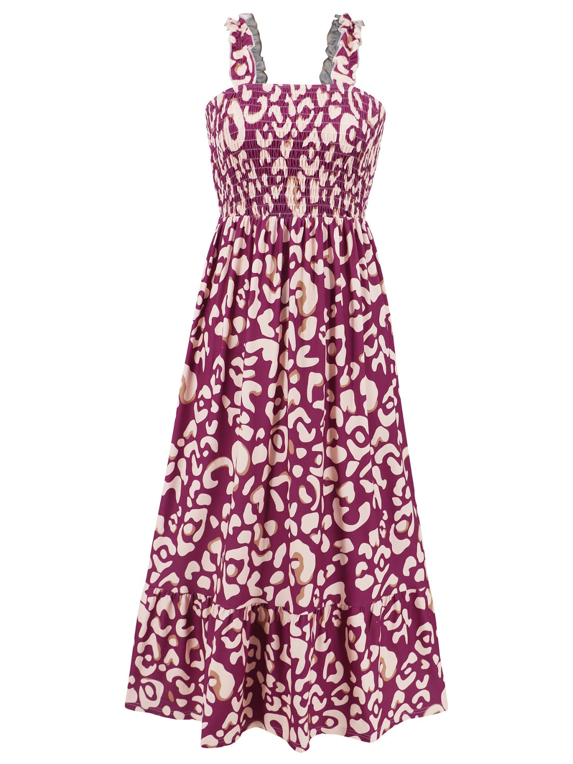 Smocked Printed Square Neck Sleeveless Dress - Siennasass