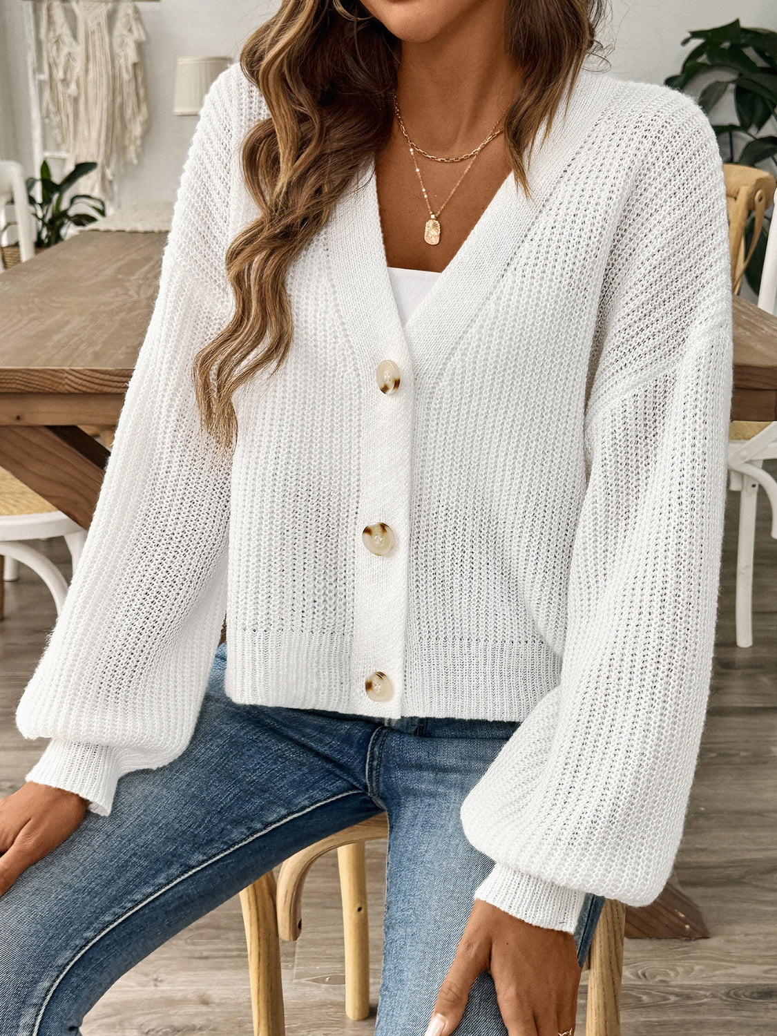 V-Neck Button Up Long Sleeve Cardigan - Siennasass