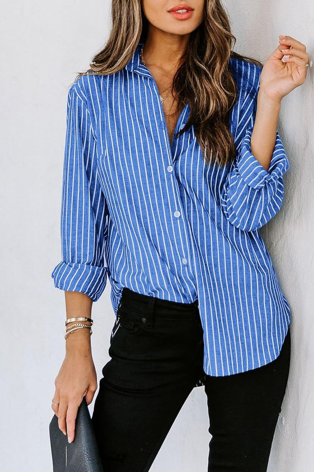 Striped Button Up Long Sleeve Shirt - Siennasass