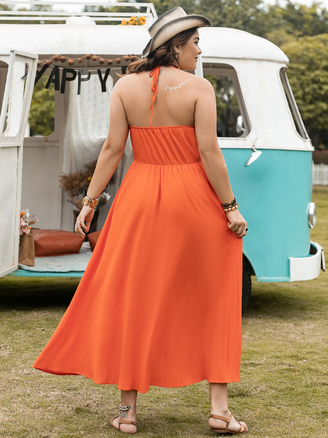 Plus Size Halter Neck Midi Dress - Siennasass