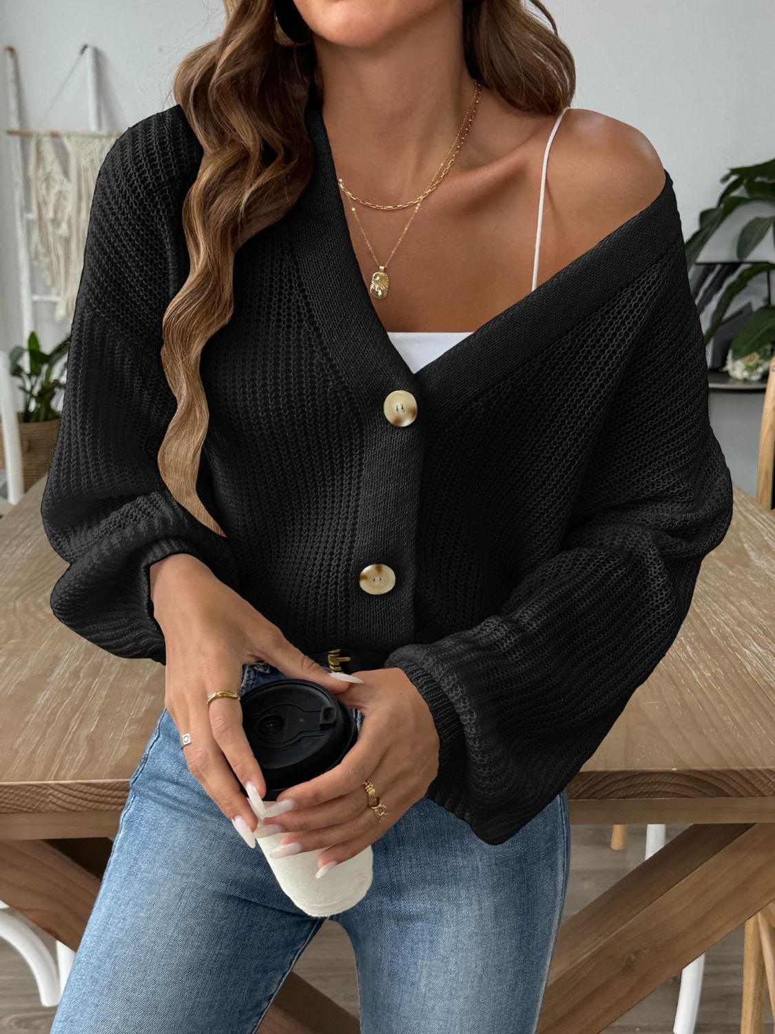 V-Neck Button Up Long Sleeve Cardigan - Siennasass