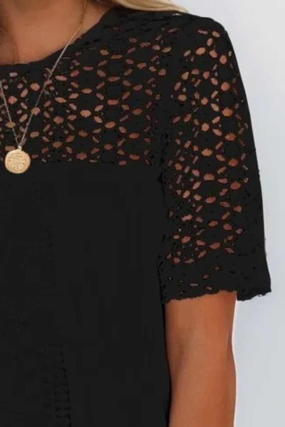 Cutout Round Neck Half Sleeve Blouse - Siennasass
