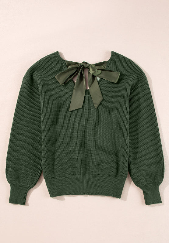 Langärmliger Pullover mit V-Ausschnitt und Bindeband hinten