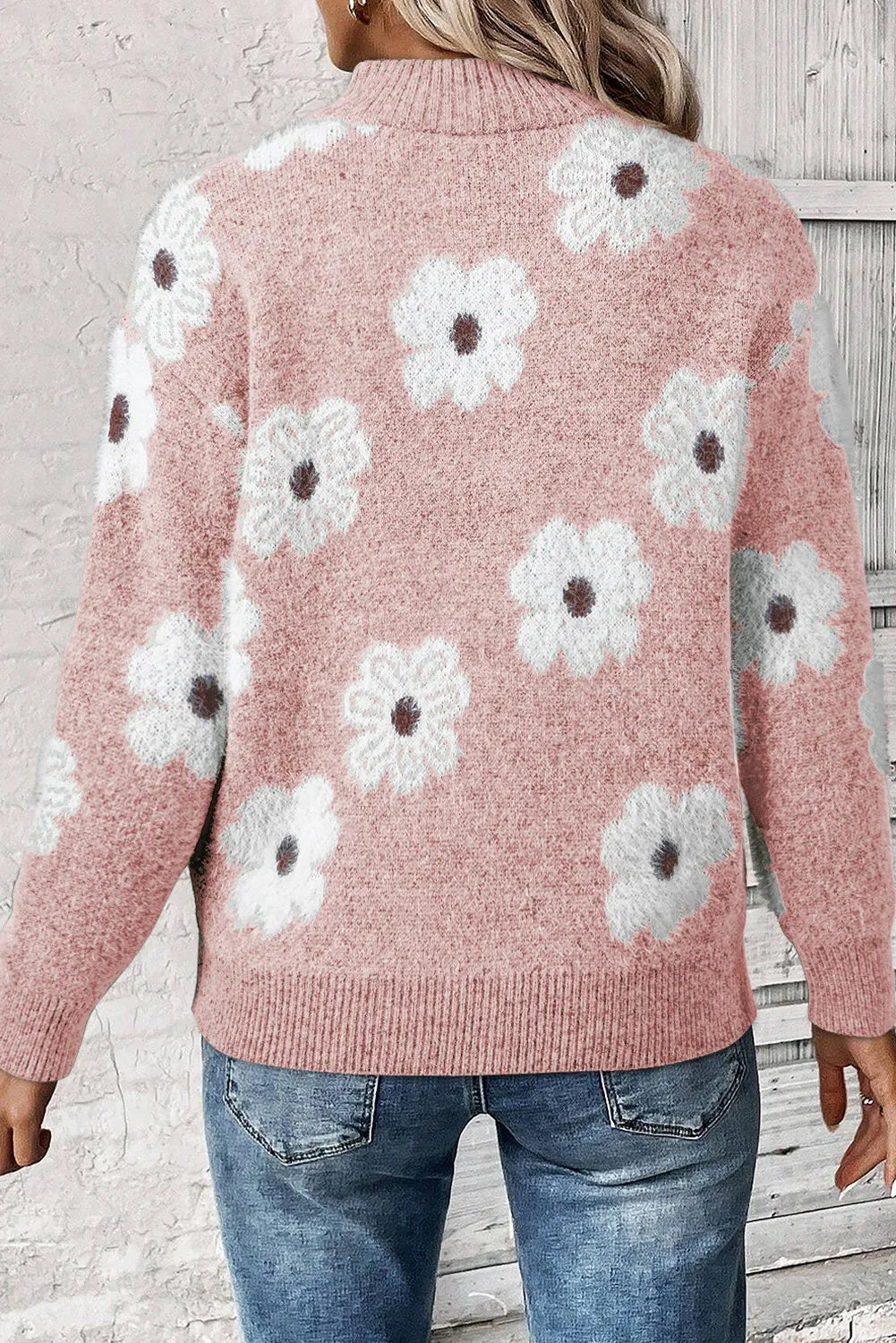 Flower Half Zip Long Sleeve Sweater - Siennasass
