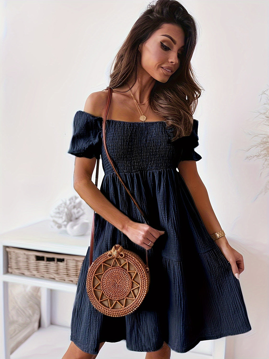 Full Size Ruffled Off-Shoulder Short Sleeve Dress - Siennasass