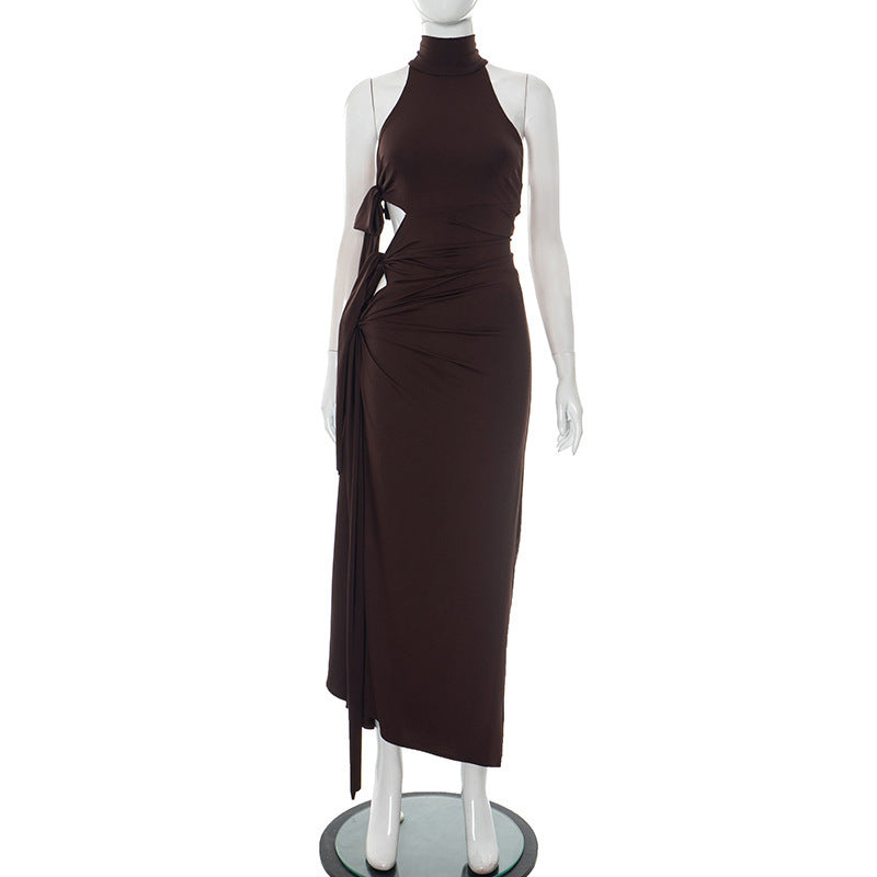 Round Neck Halter Side Hollow Jumpsuit Long Dress
