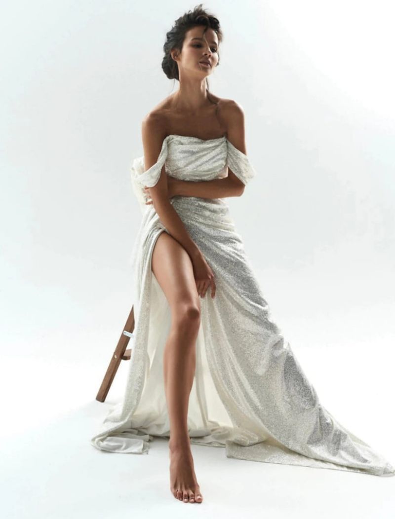 Women's Fashion Sparkling Split Ball Dress - Siennasass