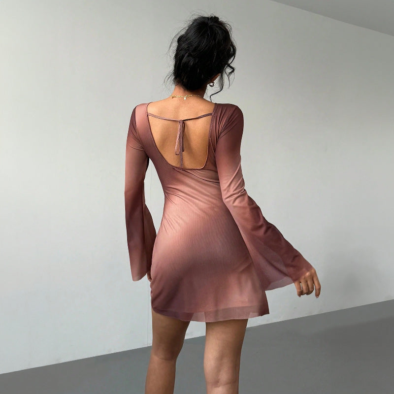 Modisches, doppellagiges, bedrucktes Kleid mit Taillenregulierung für Damen