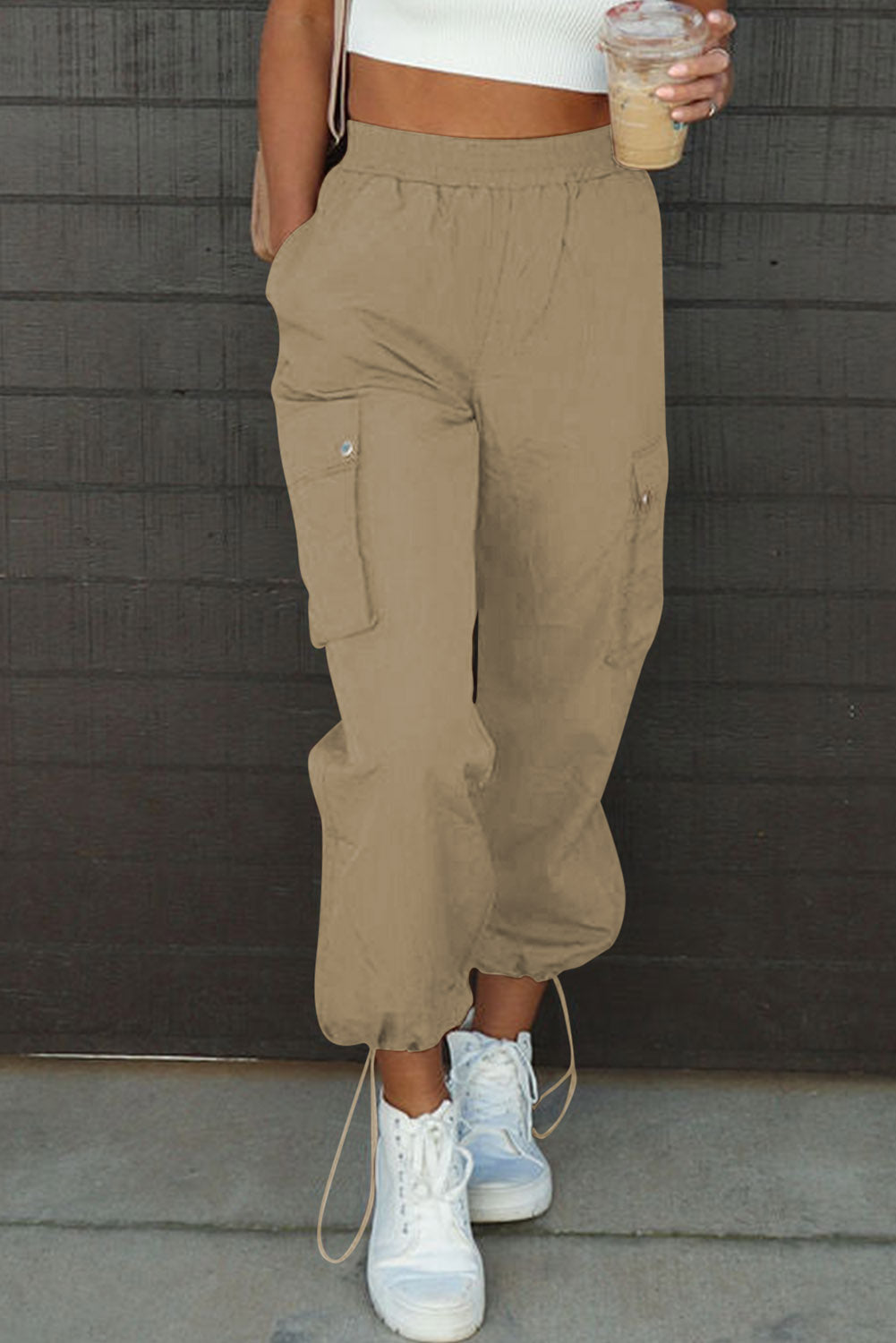 Drawstring Elastic Waist Pants with Pockets - Siennasass