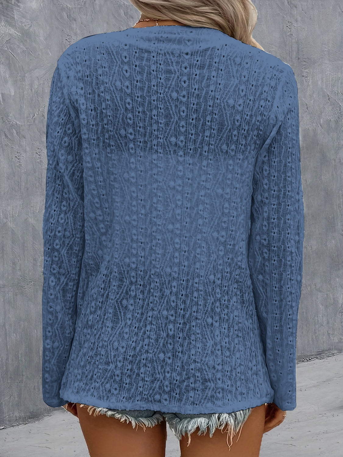 Eyelet Roll-Tab Sleeve Cardigan - Siennasass