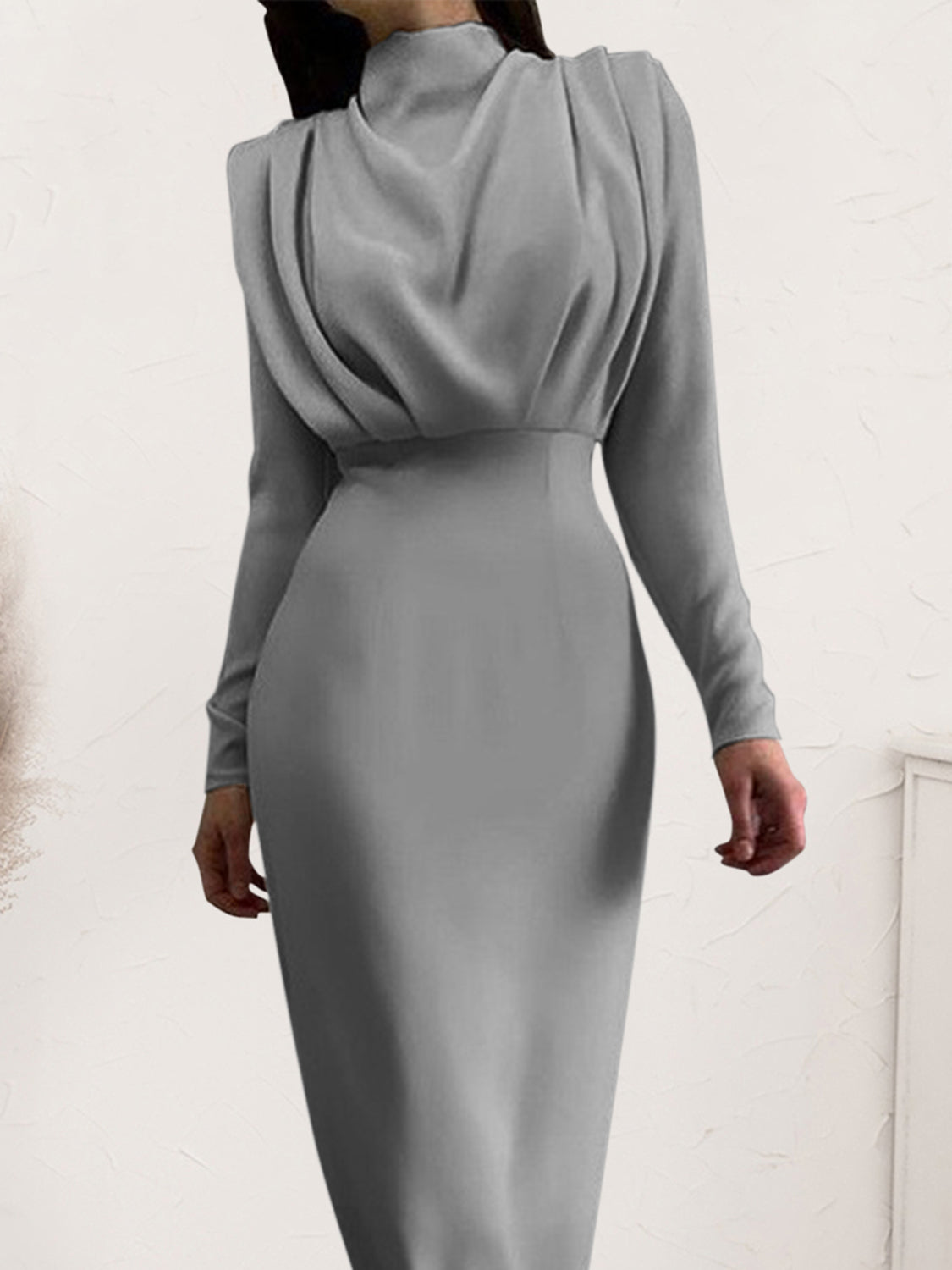 Ruched Turtleneck Long Sleeve Dress - Siennasass