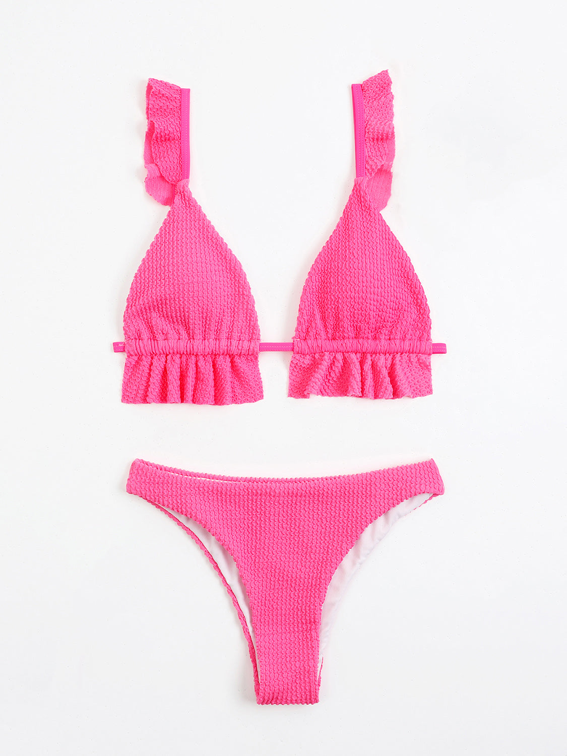 Ruffled Textured Wide Strap Two-Piece Bikini Set - Siennasass