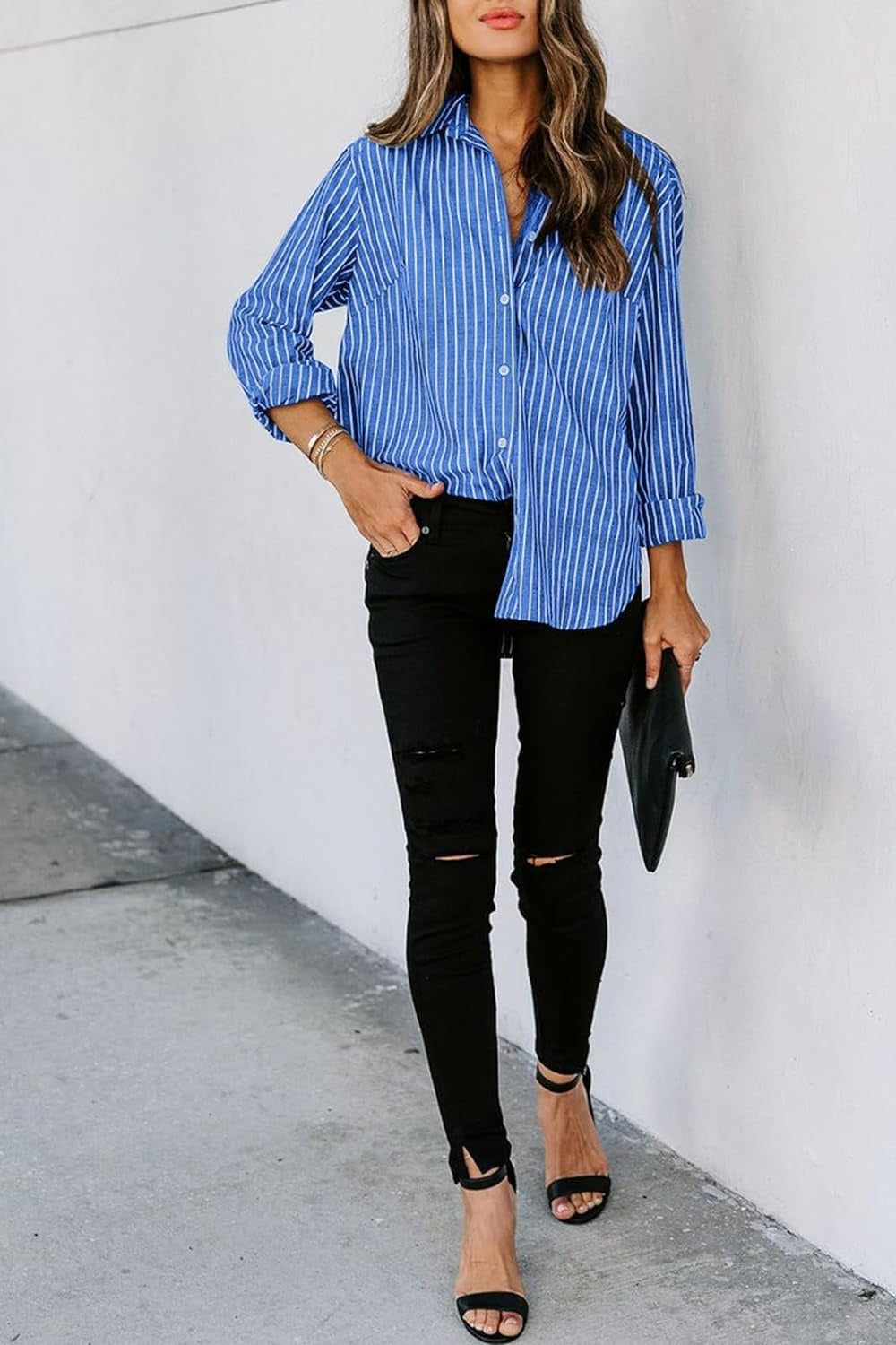Striped Button Up Long Sleeve Shirt - Siennasass
