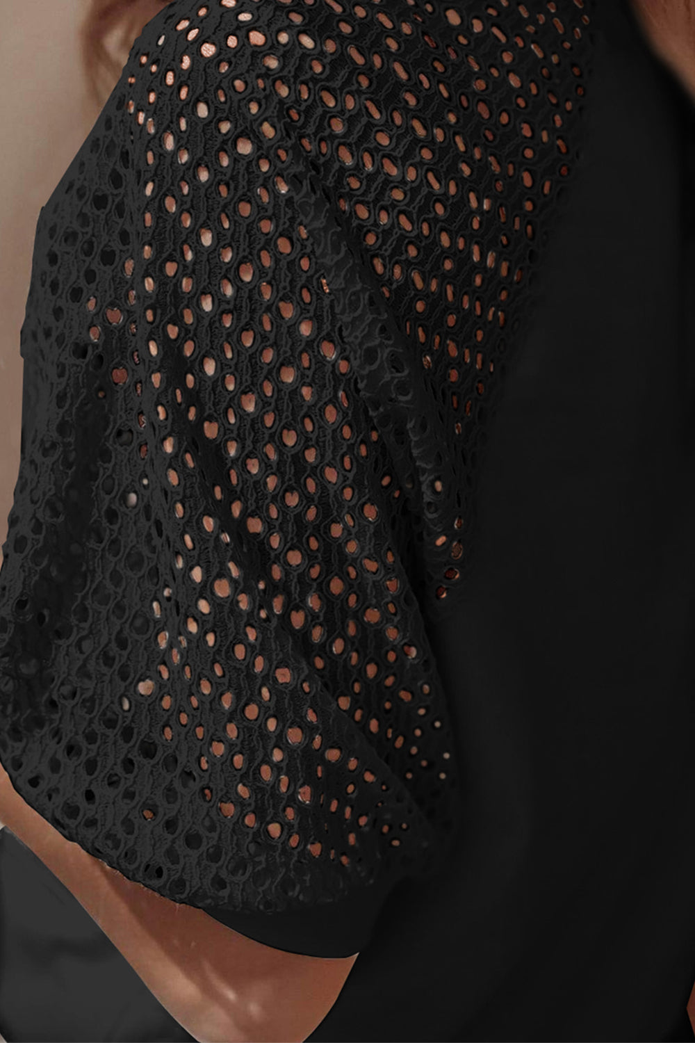 Eyelet Round Neck Half Sleeve Blouse - Siennasass