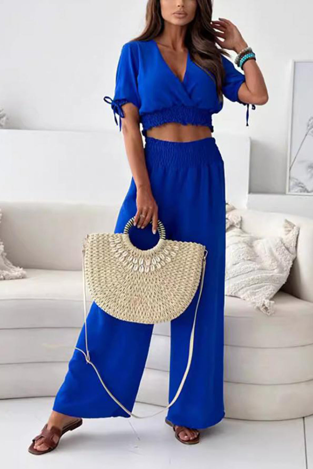 Surplice Short Sleeve Top and Pants Set - Siennasass