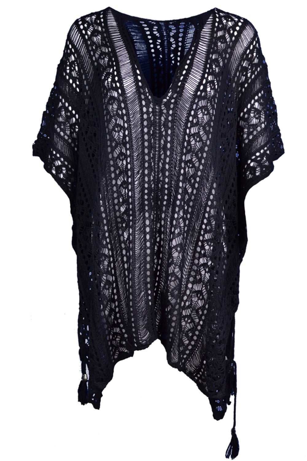 Cutout V-Neck Cover-Up with Tassel - Siennasass