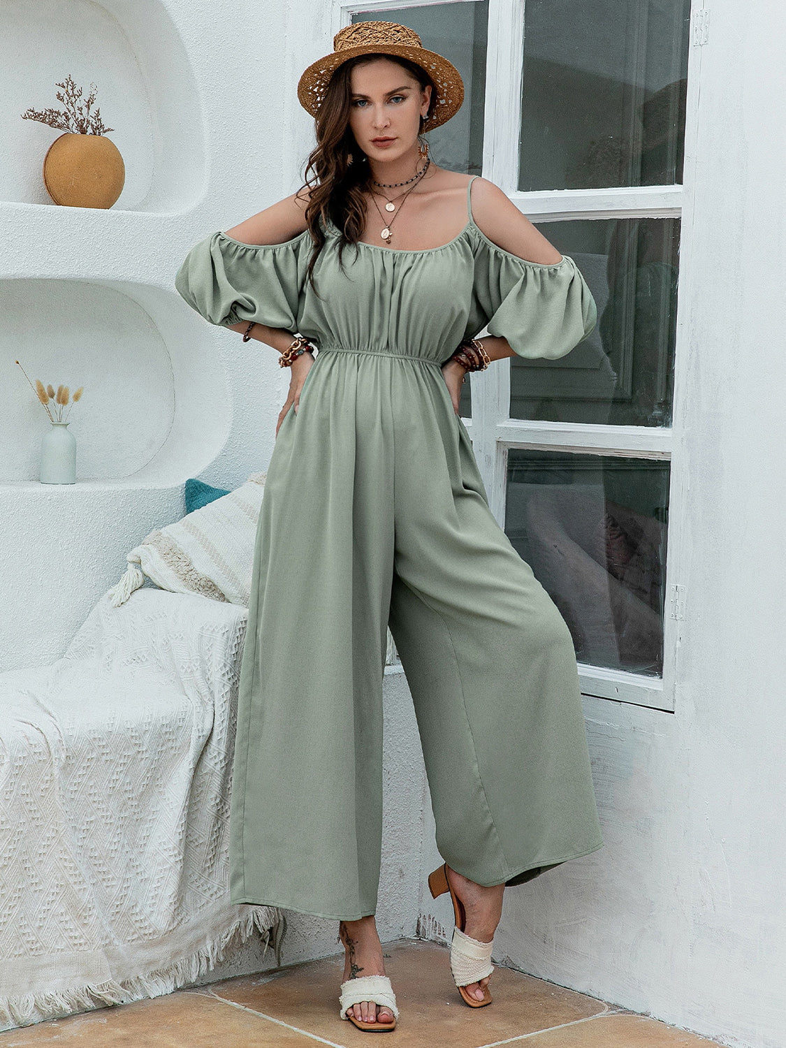Spaghetti Strap Wide Leg Jumpsuit - Siennasass