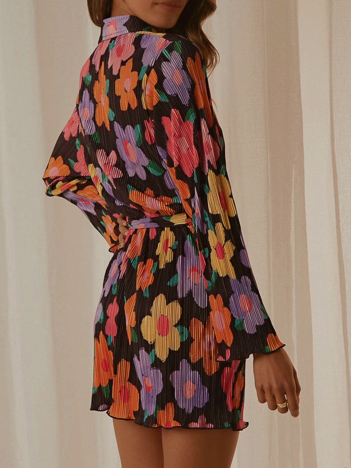 Tied Button Up Long Sleeve Dress - Siennasass