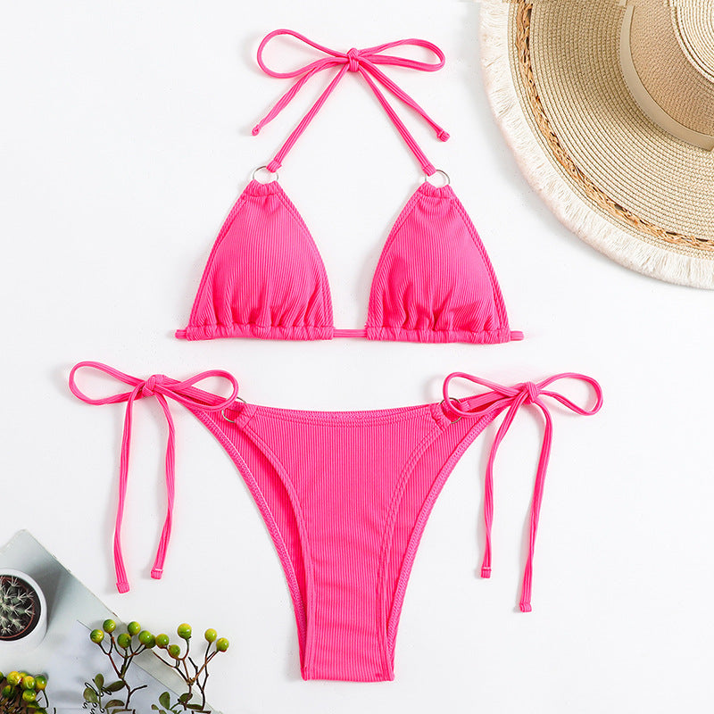 Plain Neck Tied Bikini Set