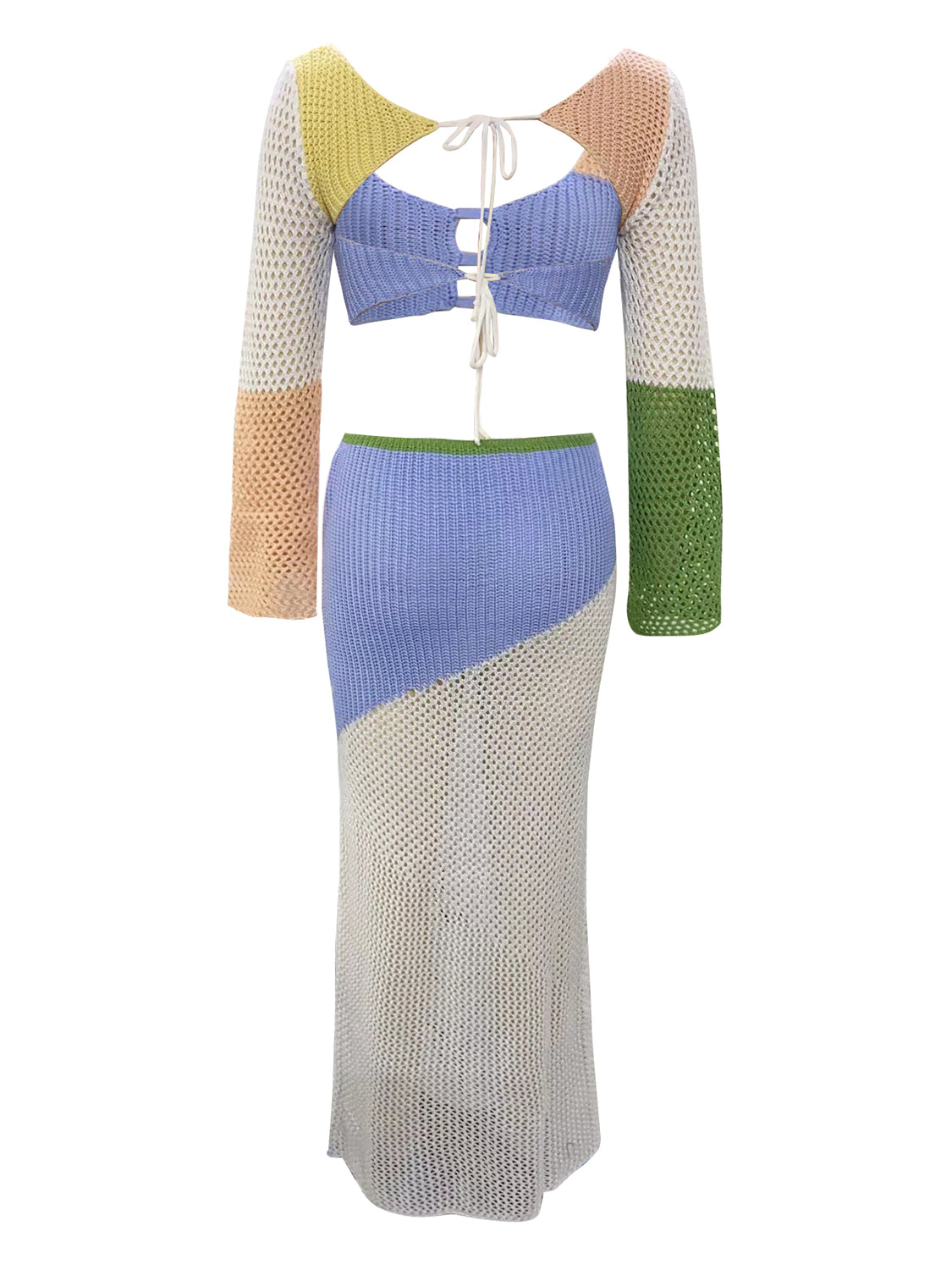 Tied Long Sleeve Top and Skirt Cover Up Set - Siennasass