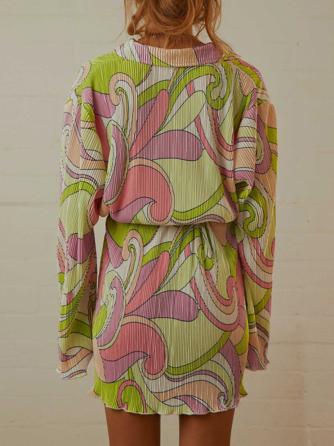 Tied Button Up Long Sleeve Dress - Siennasass