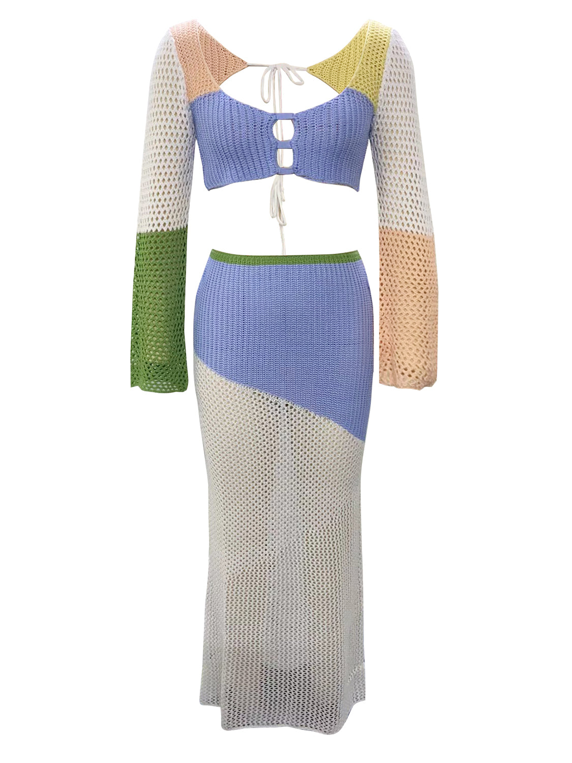 Tied Long Sleeve Top and Skirt Cover Up Set - Siennasass