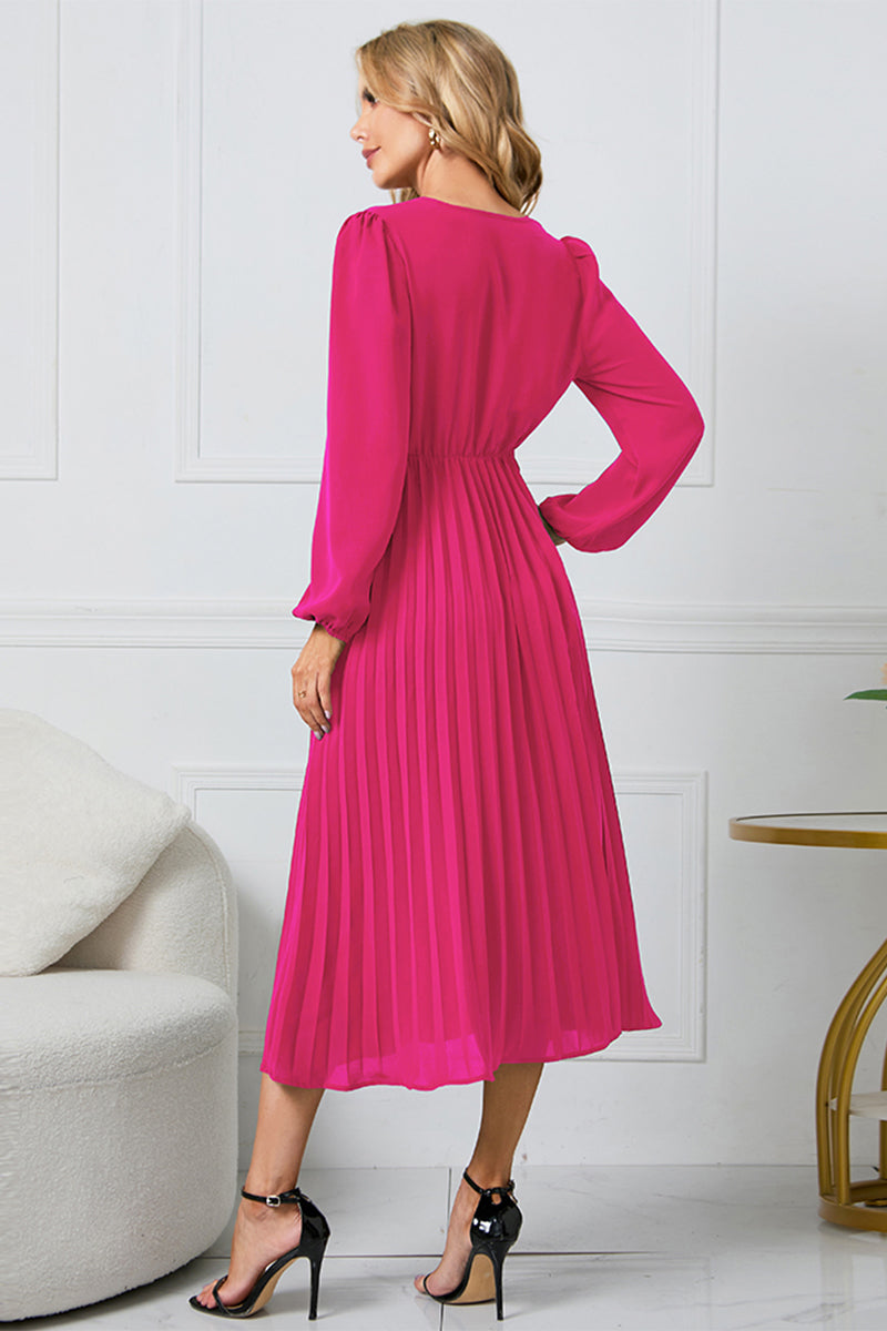 V-Neck Long Sleeve Tie Waist Midi Dress - Siennasass