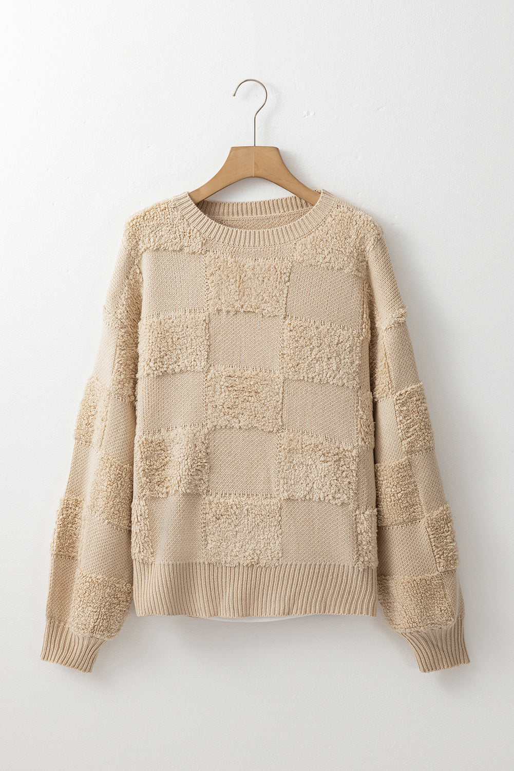 Karierter Pullover mit Rundhalsausschnitt und überschnittenen Schultern