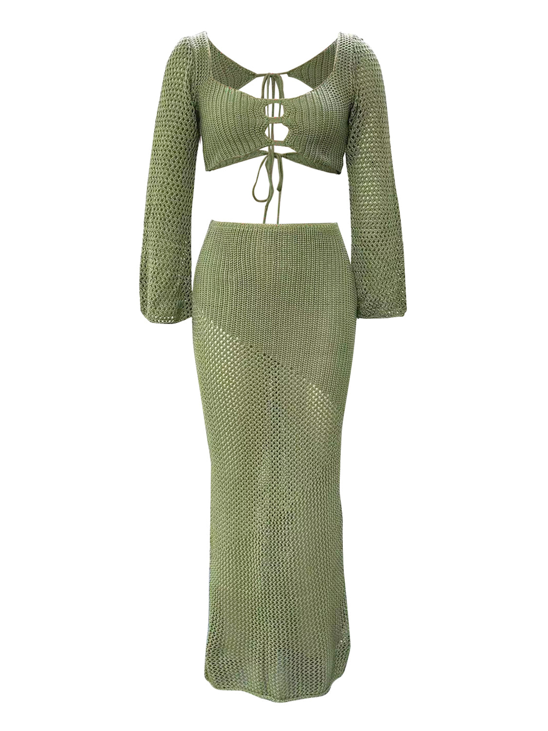 Tied Long Sleeve Top and Skirt Cover Up Set - Siennasass