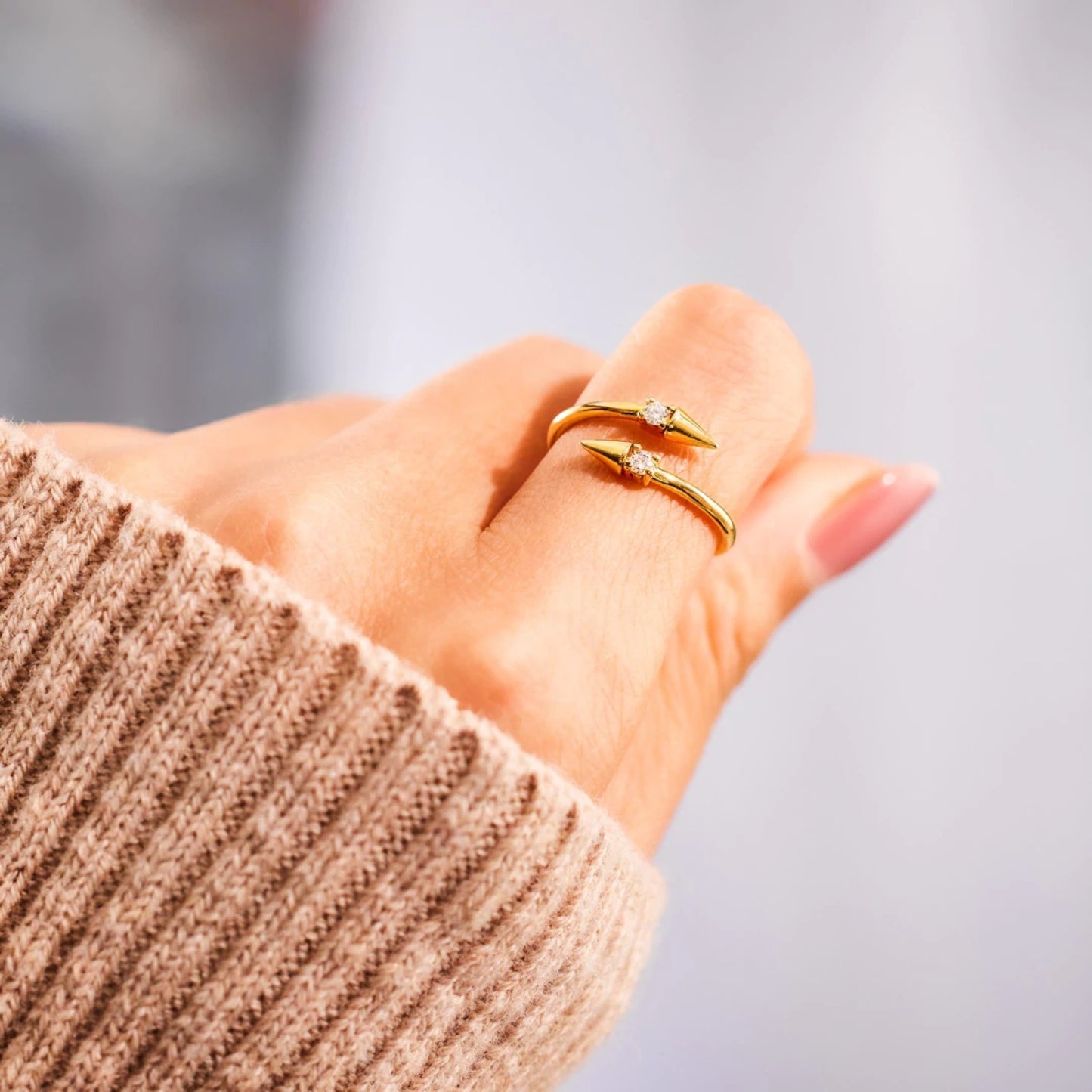 925 Sterling Silver Inlaid Zircon Bypass Ring - Siennasass