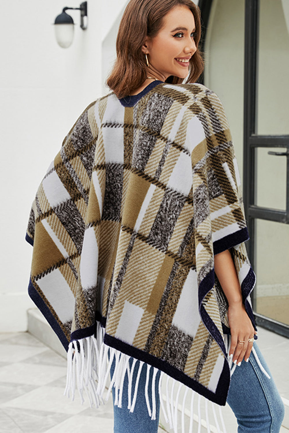 Cloak Sleeve Fringe Detail Poncho - Siennasass