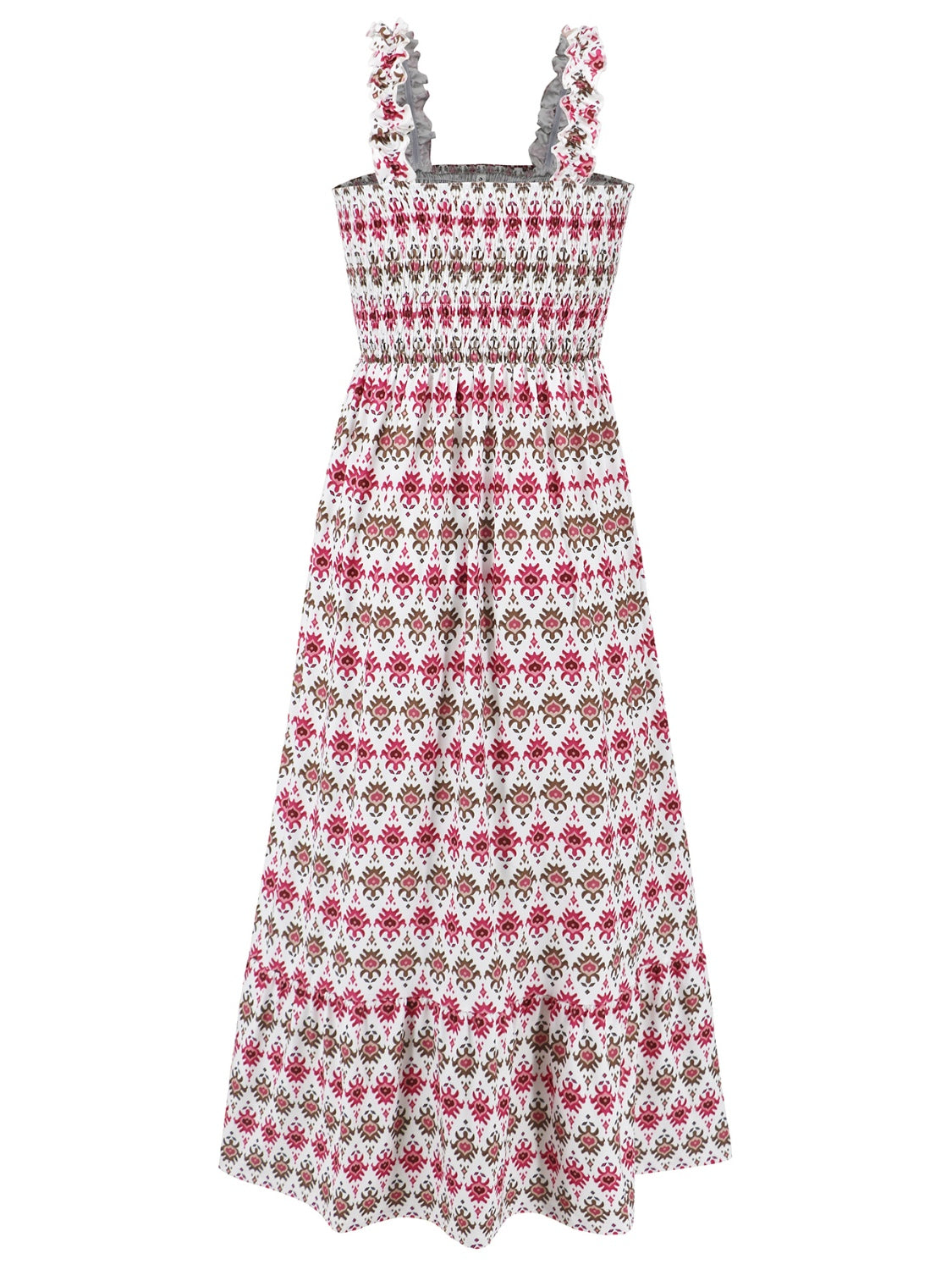 Smocked Printed Square Neck Sleeveless Dress - Siennasass