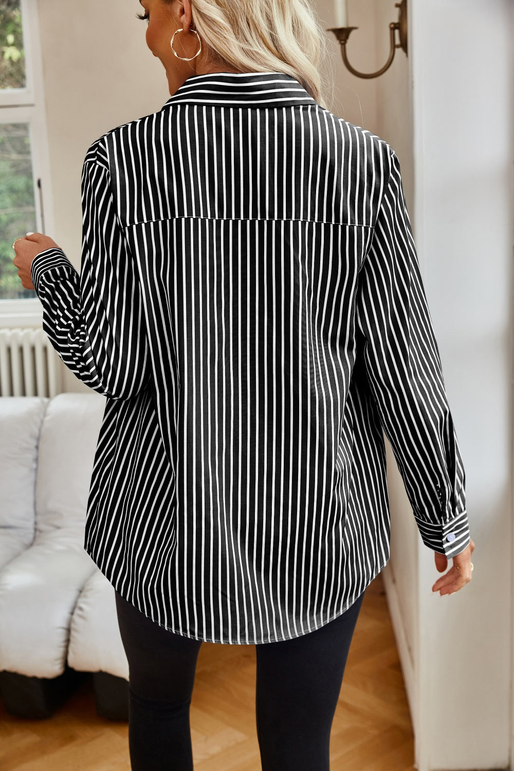 Striped Button Up Long Sleeve Shirt - Siennasass